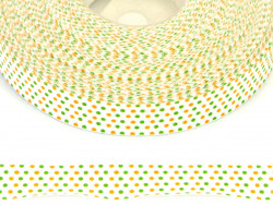 Tasiemka bawełniana w kropki zielone i pomarańczowe 15mm