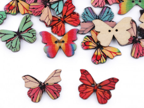 Guziki drewniane motylki witraż