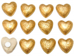 Drewniane serca brokatowe złote z przylepcem 12szt